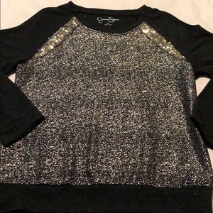 EUC Jessica Simpson gold sparkle & sequin top, Lge